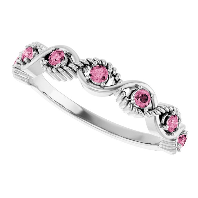 Round Pink Tourmaline Stackable Ring in Platinum