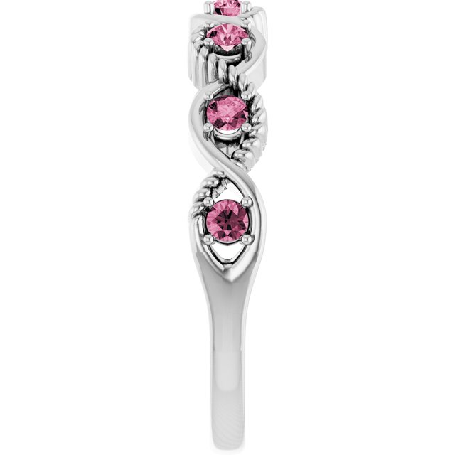 Round Pink Tourmaline Stackable Ring in Platinum