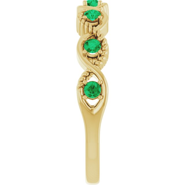 Round Lab-Grown Emerald Stackable Ring in Yellow Gold