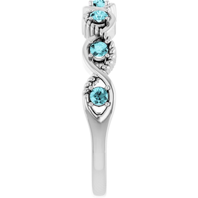 Round Blue Zircon Stackable Ring in Platinum