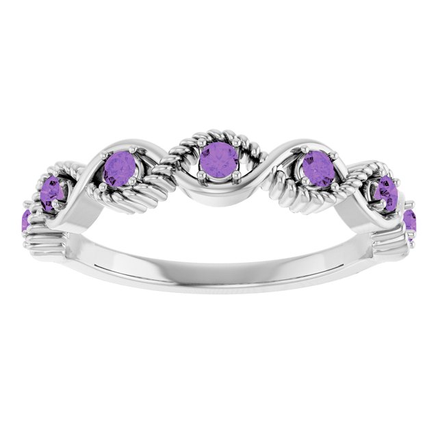 Round Amethyst Stackable Ring in Platinum