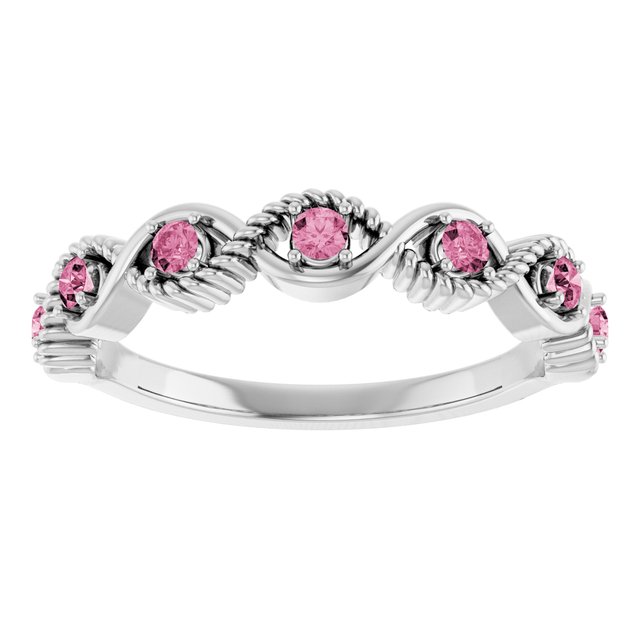 Round Pink Tourmaline Stackable Ring in Platinum