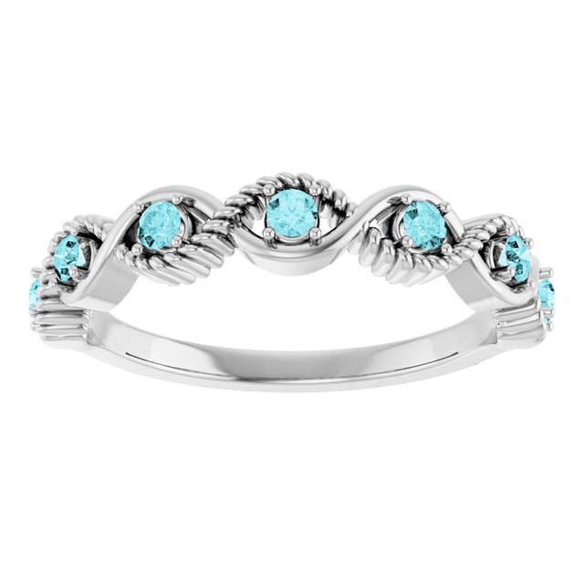Round Blue Zircon Stackable Ring in Platinum