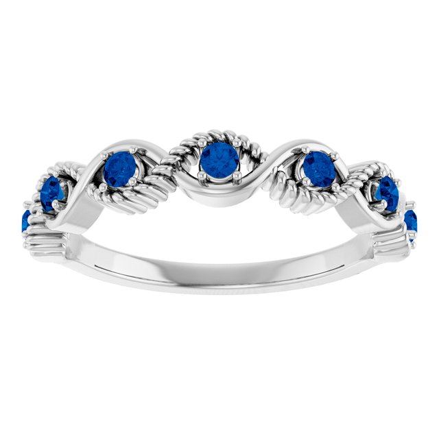 Round Blue Sapphire Stackable Ring in Platinum
