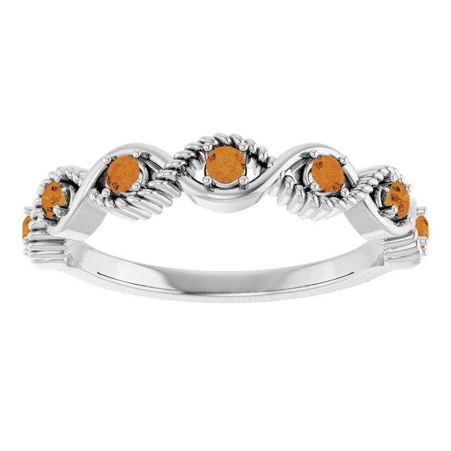 Round Citrine Stackable Ring in Platinum