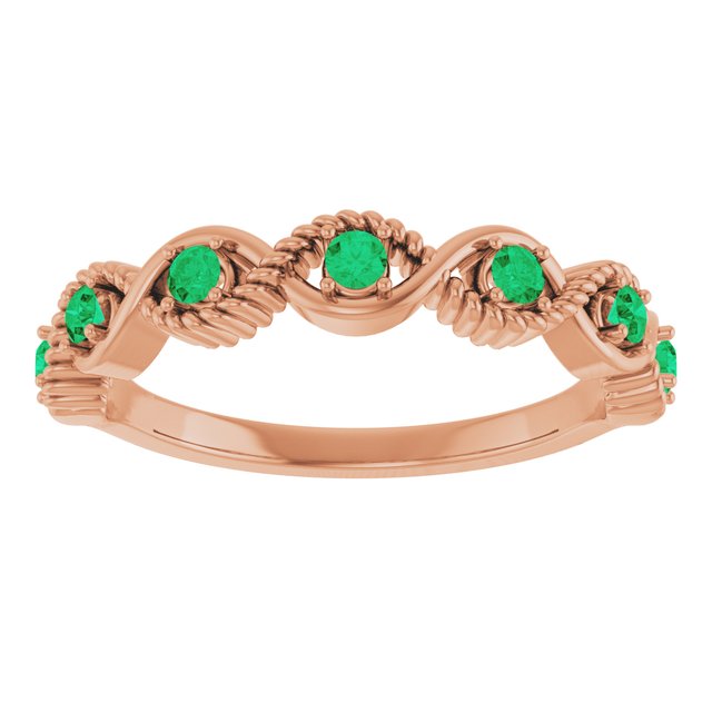 Round Lab-Grown Emerald Stackable Ring in Rose Gold