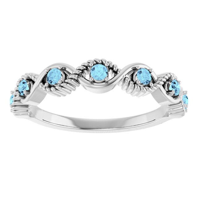 Round Aquamarine Stackable Ring in Platinum