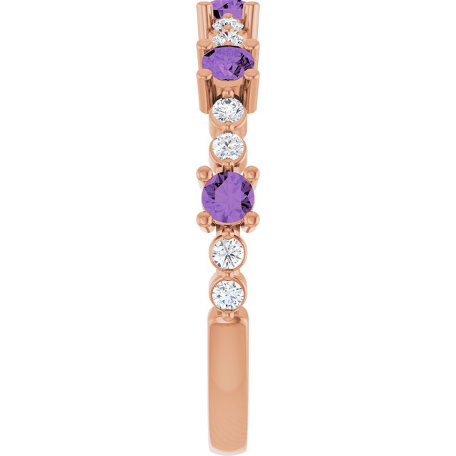 Round Amethyst Stackable Ring with Diamond Accents in Rose Gold