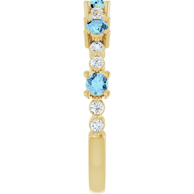 Round Aquamarine & Diamond Stackable Ring in Yellow Gold