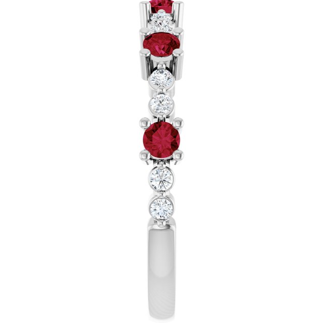 Round Ruby Stackable Ring with Diamond Accents in Platinum