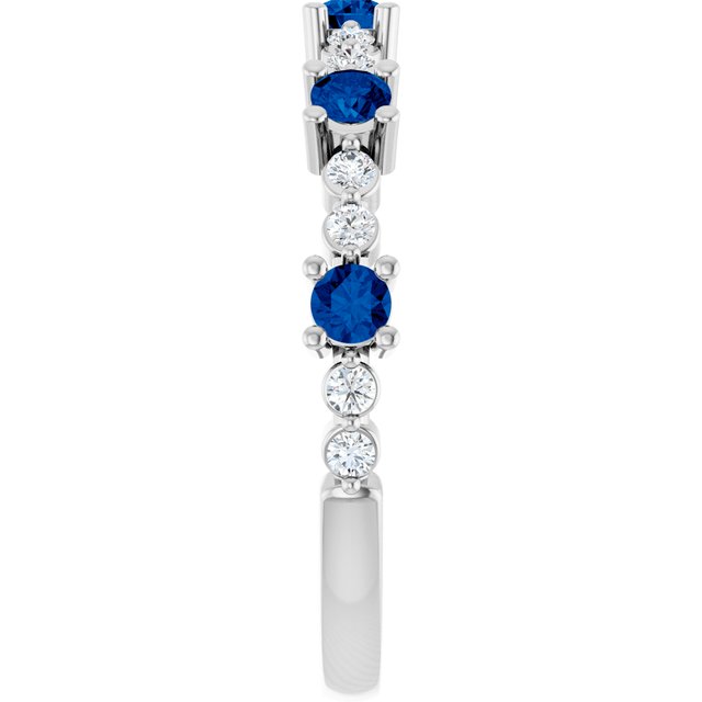 Round Blue Sapphire & Diamond Stackable Ring in White Gold