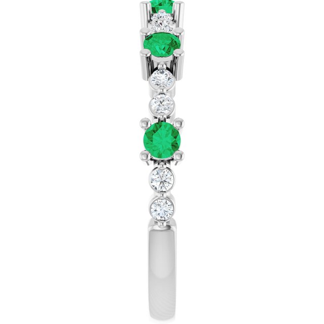Round Emerald Stackable Ring with Diamond Accents in White Gold