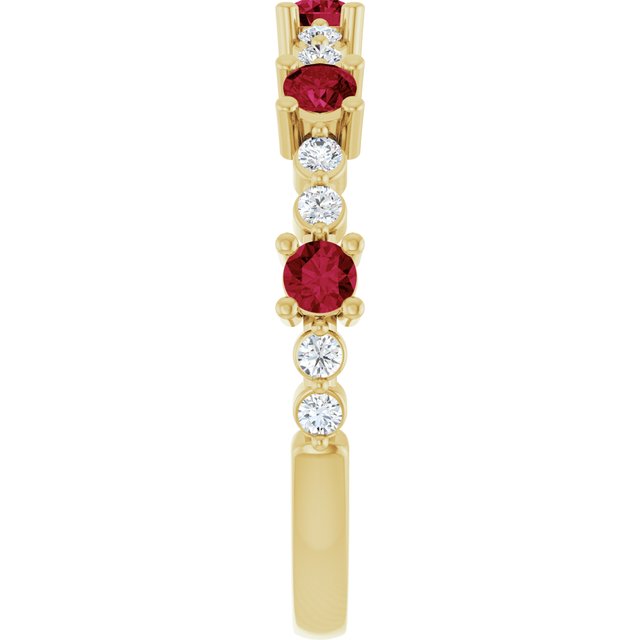 Round Lab-Grown Ruby & Diamond Stackable Ring in Yellow Gold
