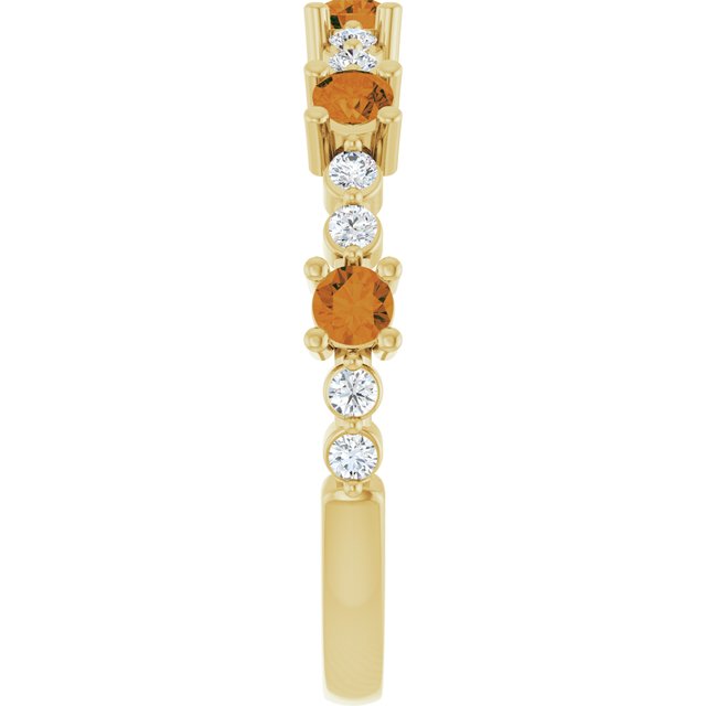 Round Citrine Stackable Ring with Diamond Accents in Yellow Gold