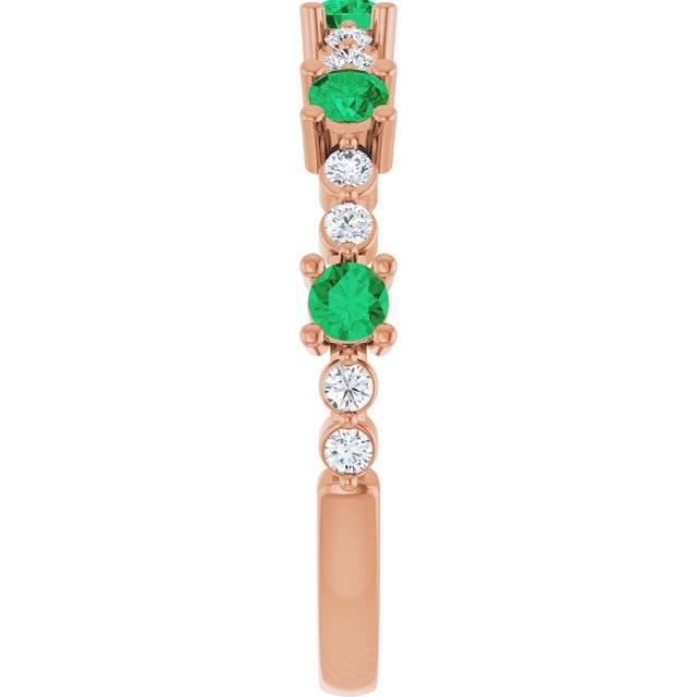Round Lab-Grown Emerald & Diamond Stackable Ring in Rose Gold