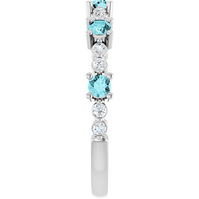 Round Blue Zircon Stackable Ring with Diamond Accents in Platinum