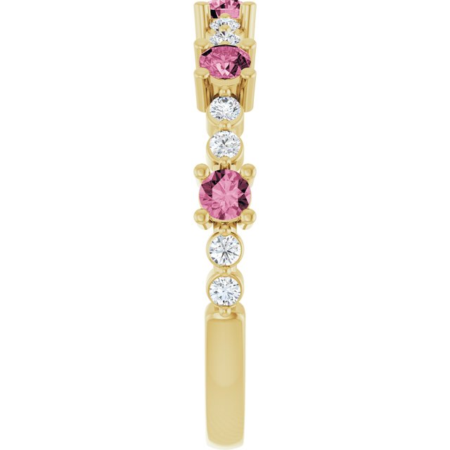 Round Pink Tourmaline & Diamond Stackable Ring in Yellow Gold