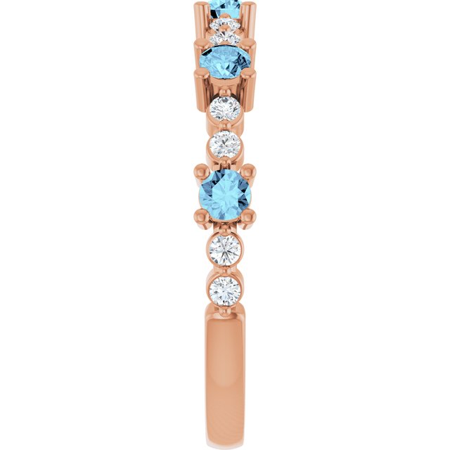 Round Aquamarine Stackable Ring with Diamond Accents in Rose Gold