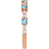 Round Aquamarine Stackable Ring with Diamond Accents in Rose Gold
