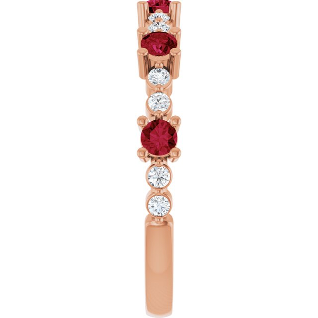 Round Ruby Stackable Ring with Diamond Accents in Rose Gold