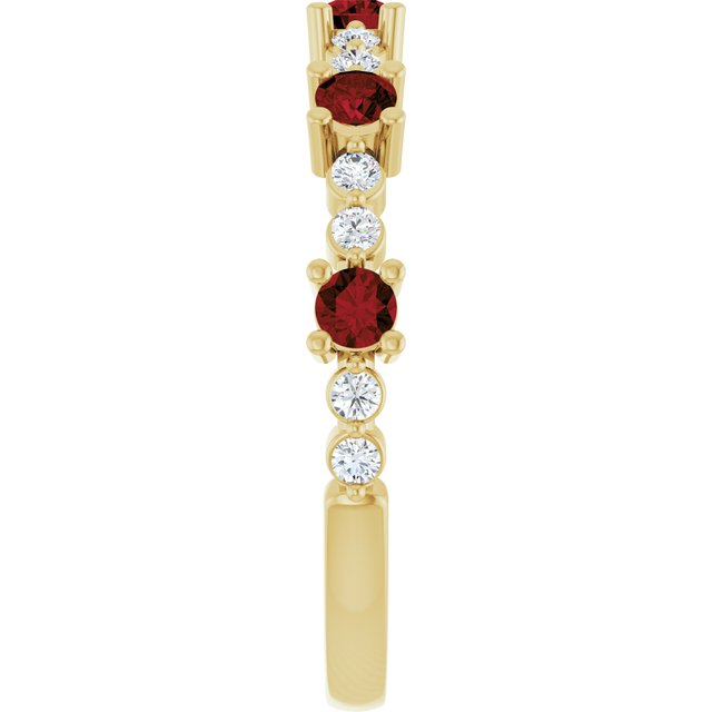Round Mozambique Garnet & Diamond Stackable Ring in Yellow Gold