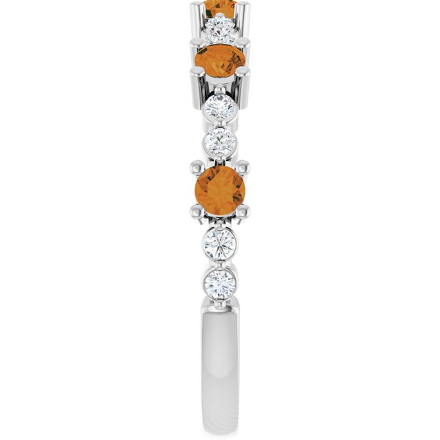 Round Citrine Stackable Ring with Diamond Accents in Platinum