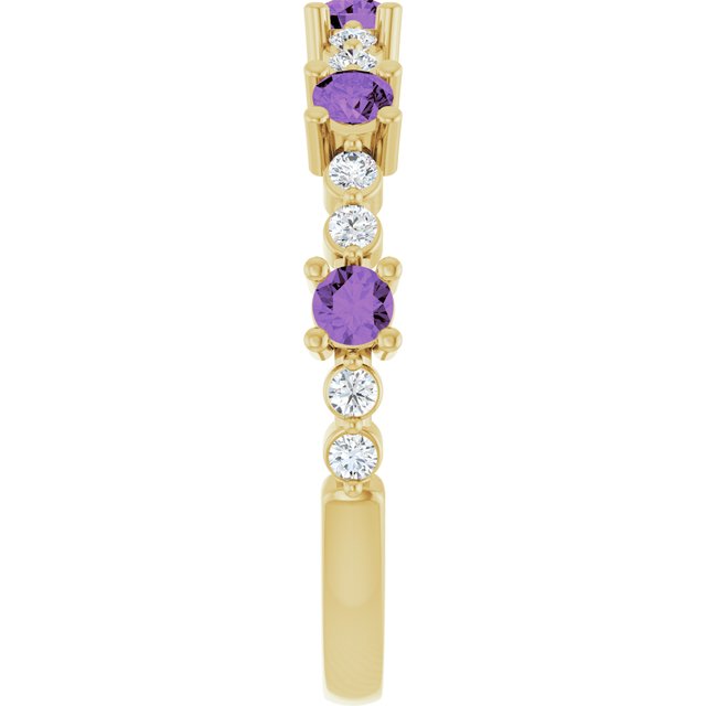 Round Amethyst Stackable Ring with Diamond Accents in Yellow Gold