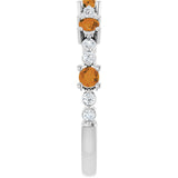 Round Citrine Stackable Ring with Diamond Accents in White Gold