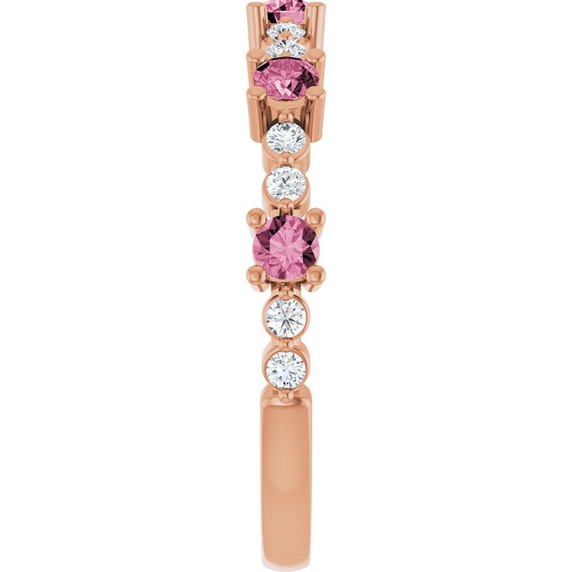 Round Pink Tourmaline & Diamond Stackable Ring in Rose Gold