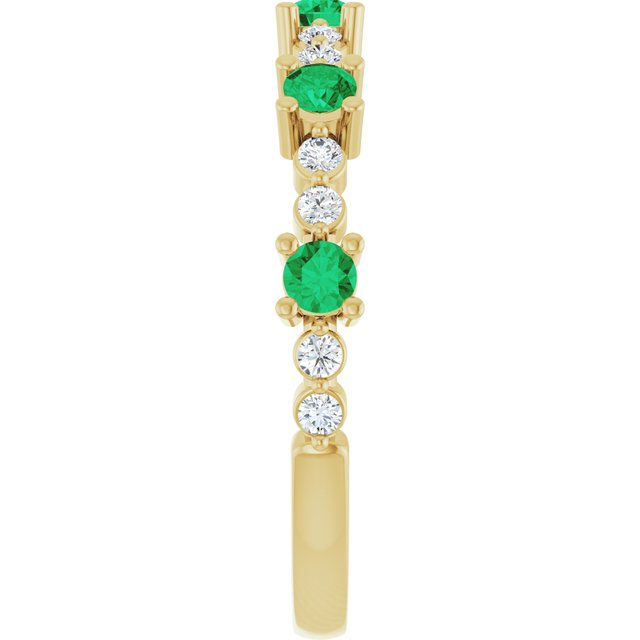 Round Lab-Grown Emerald & Diamond Stackable Ring in Yellow Gold