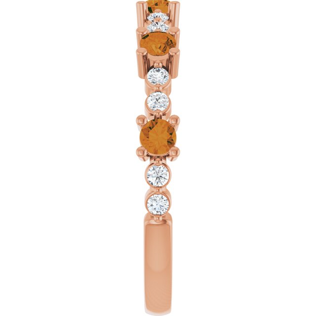 Round Citrine Stackable Ring with Diamond Accents in Rose Gold