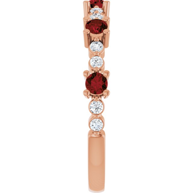 Round Mozambique Garnet & Diamond Stackable Ring in Rose Gold