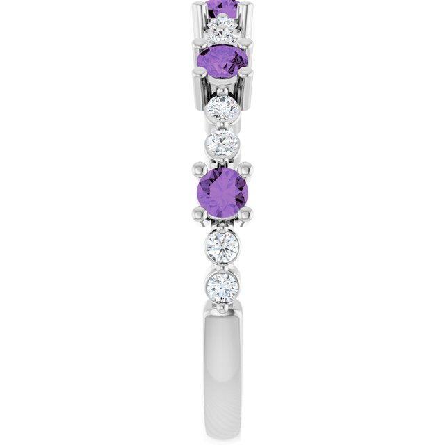 Round Amethyst Stackable Ring with Diamond Accents in Platinum