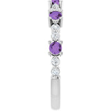 Round Amethyst Stackable Ring with Diamond Accents in Platinum