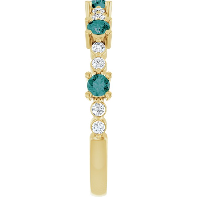 Round Alexandrite & Diamond Stackable Ring in Yellow Gold