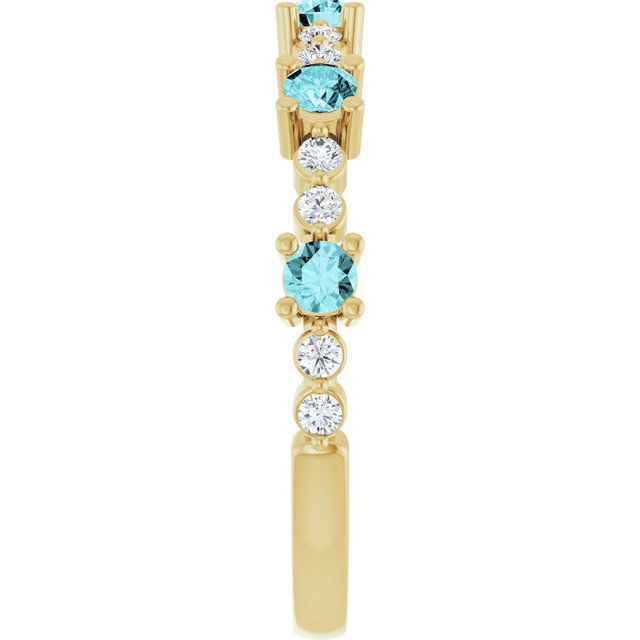 Round Blue Zircon & Diamond Stackable Ring in Yellow Gold