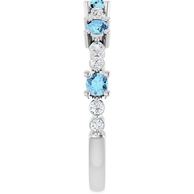 Round Aquamarine Stackable Ring with Diamond Accents in Platinum