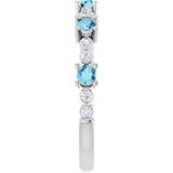 Round Aquamarine Stackable Ring with Diamond Accents in Platinum