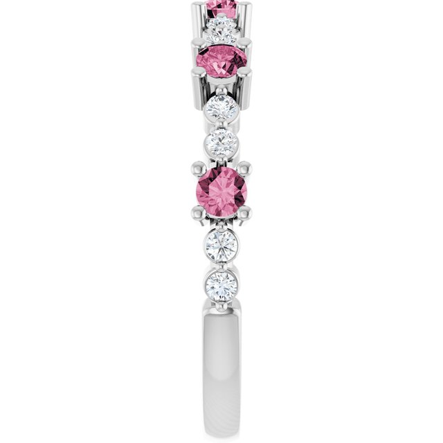 Round Pink Tourmaline Stackable Ring with Diamond Accents in Platinum