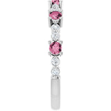 Round Pink Tourmaline Stackable Ring with Diamond Accents in Platinum