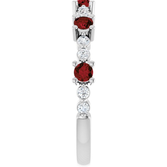 Round Mozambique Garnet & Diamond Stackable Ring in Platinum
