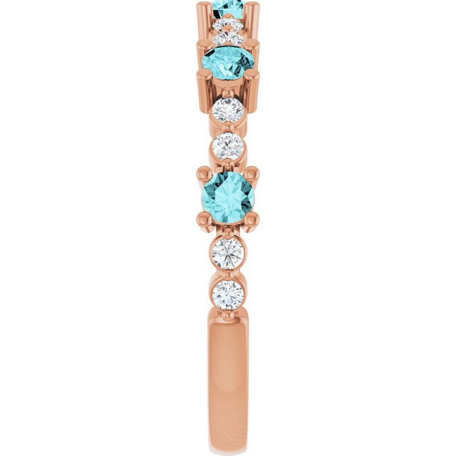 Round Blue Zircon Stackable Ring with Diamond Accents in Rose Gold
