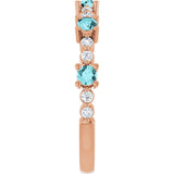 Round Blue Zircon Stackable Ring with Diamond Accents in Rose Gold