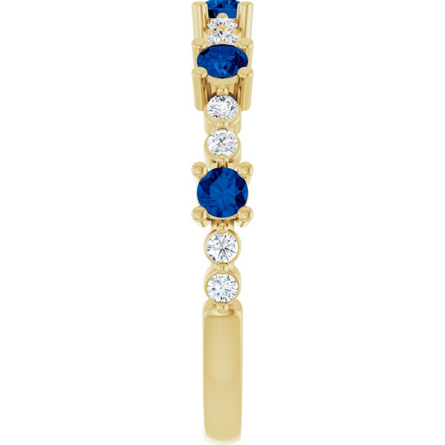 Round Blue Sapphire & Diamond Stackable Ring in Yellow Gold