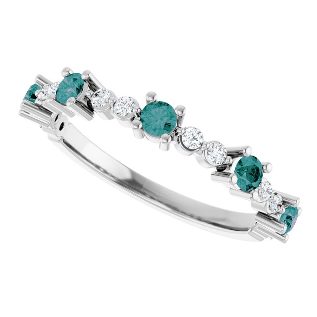 Round Lab-Grown Alexandrite & Diamond Stackable Ring in White Gold