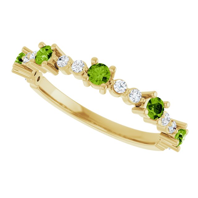Round Peridot Stackable Ring with Diamond Accents in Yellow Gold