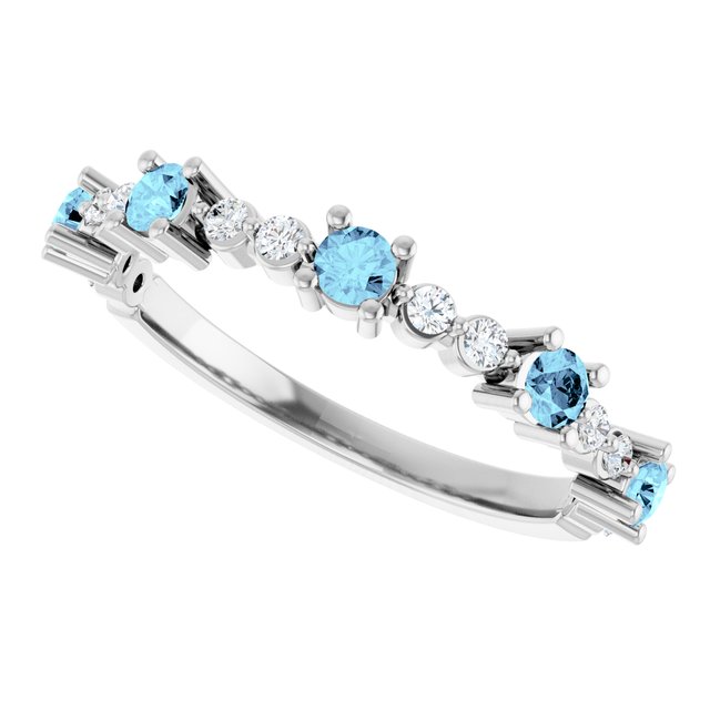 Round Aquamarine Stackable Ring with Diamond Accents in White Gold