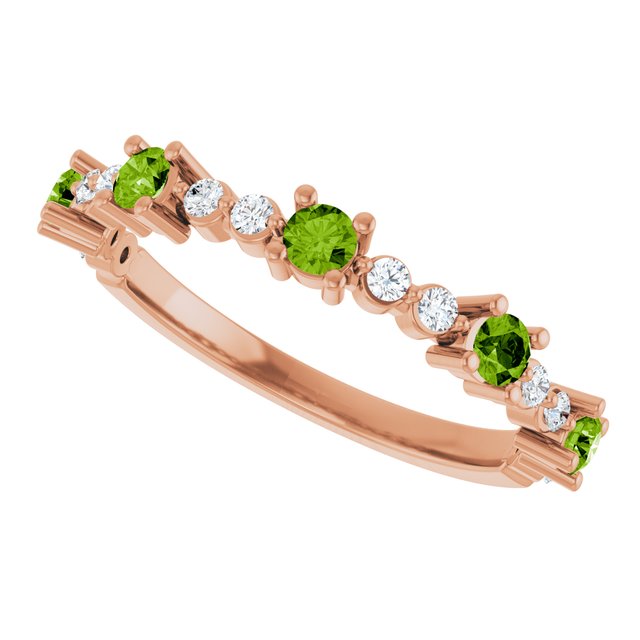 Round Peridot Stackable Ring with Diamond Accents in Rose Gold