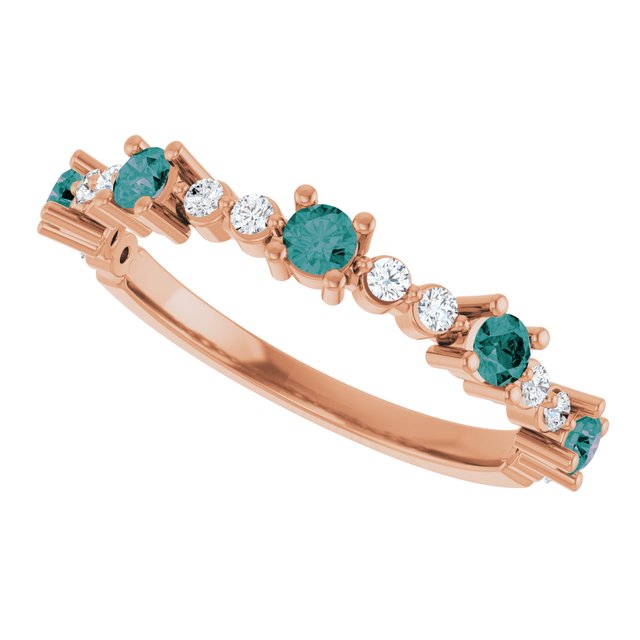 Round Alexandrite Stackable Ring with Diamond Accents in Rose Gold