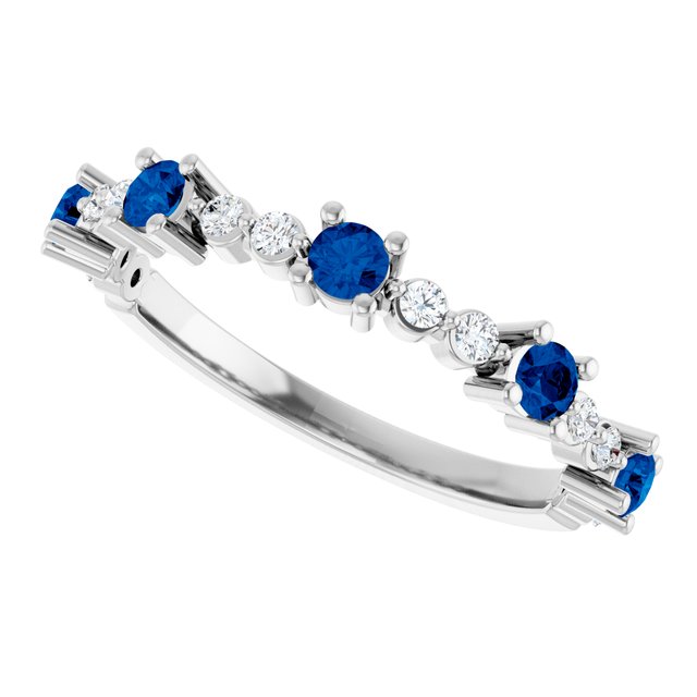 Round Blue Sapphire & Diamond Stackable Ring in White Gold